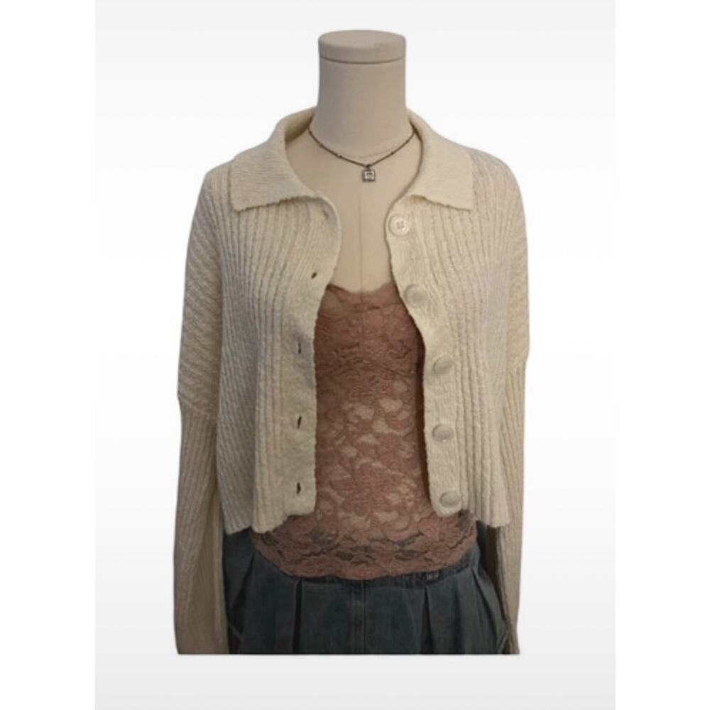 pacsun cream collared button cardigan